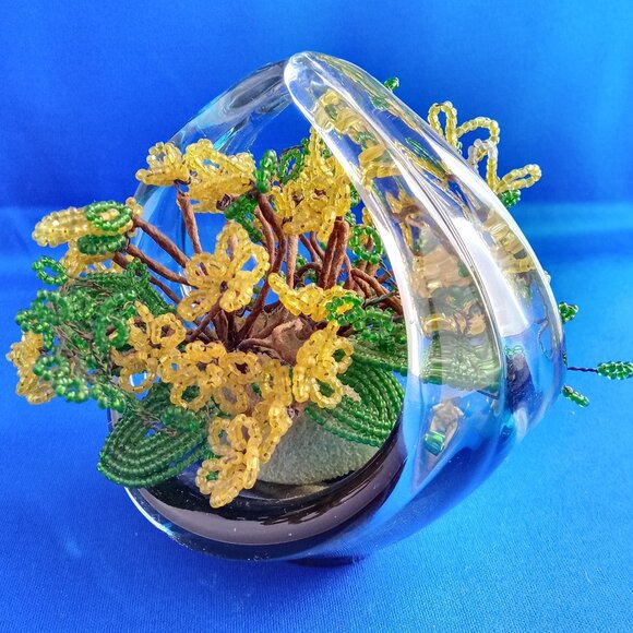 Vintage mid century art glass with handmade beaded flowers - Picture 1 of 6